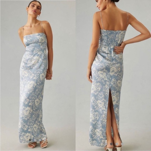 Reformation Frankie Silk Formal Dress Spaghetti Strap Porcelain Blue Floral 10 P - Picture 16 of 16